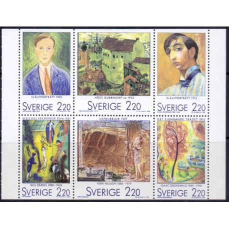 Sverige. 1988. Svenske Kunstner. AFA nr. 1455-60 postfrisk sammentryk  Stemplet hæfte FDC parstykkke SWEDEN **/o