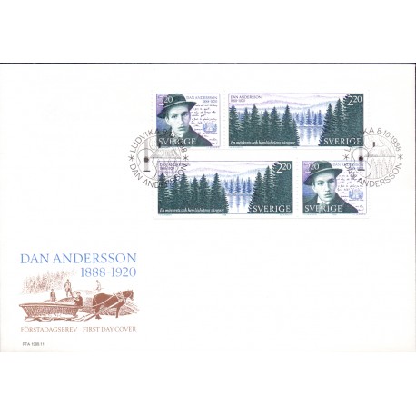 Sverige. 1988. Dan Anderssons fødsel. AFA nr. 1465-66 postfriske parstykker   Stemplet hæfte FDC parstykkke SWEDEN **/o