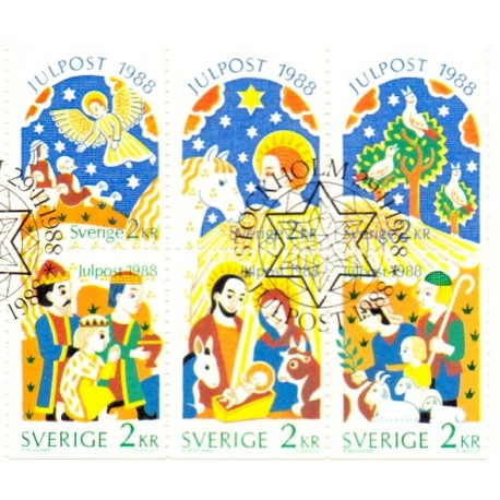 Sverige. 1988. Julefrimærker. AFA nr. 1470-75 postfrisk 6-blok Stemplet hæfte FDC parstykkke SWEDEN **/o