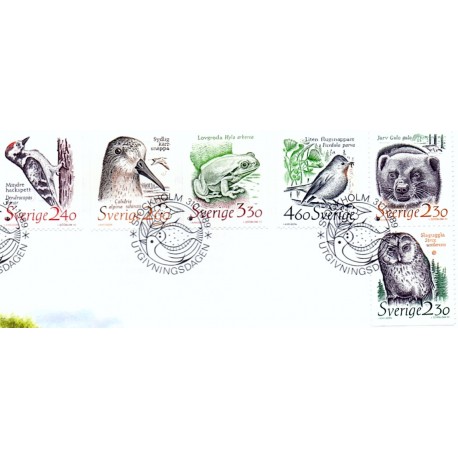 Sverige. 1989. Den truede faune. AFA nr. 1484-89 postfrisk Stemplet hæfte FDC parstykkke SWEDEN **/o
