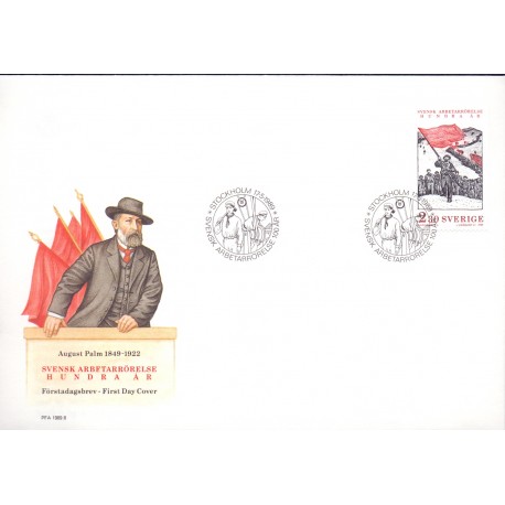 Sverige. 1989. Arbejderbevægelsen i 100 år. AFA nr. 1502 postfrisk  Stemplet hæfte FDC parstykkke SWEDEN **/o