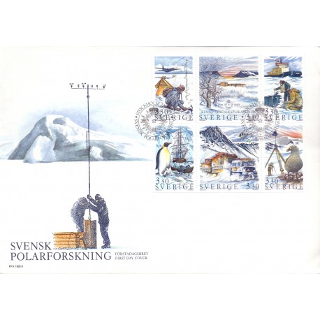 Sverige. 1989. Svensk polarforskning. AFA nr. 1504-09 postfrisk sammentryk   Stemplet hæfte FDC parstykkke SWEDEN **/o
