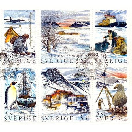 Sverige. 1989. Svensk polarforskning. AFA nr. 1504-09 postfrisk sammentryk   Stemplet hæfte FDC parstykkke SWEDEN **/o