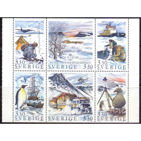 Sverige. 1989. Svensk polarforskning. AFA nr. 1504-09 postfrisk sammentryk   Stemplet hæfte FDC parstykkke SWEDEN **/o