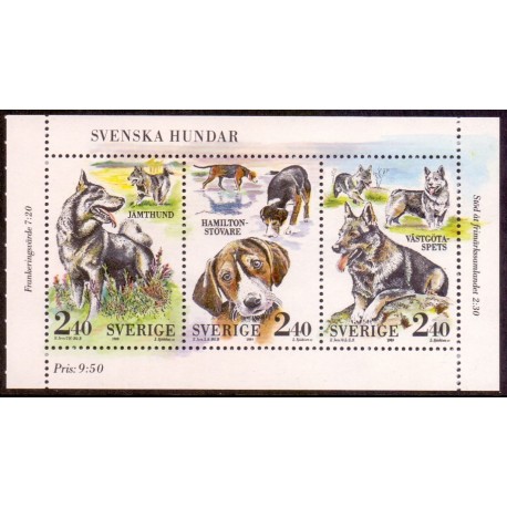 Sverige. 1989. Svenske hunde. AFA nr. 1516-18 postfrisk miniark Stemplet hæfte FDC parstykkke SWEDEN **/o