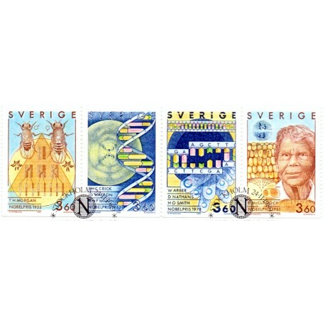 Sverige. 1989. Nobelpristager. AFA nr. 1522-25 postfrisk 4 stribe Stemplet hæfte FDC parstykkke SWEDEN **/o