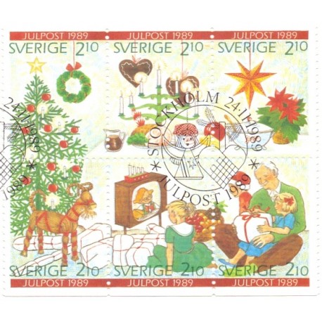 Sverige. 1989. Julefrimærker. AFA nr. 1526-31 postfrisk sammentryk Stemplet hæfte FDC parstykkke SWEDEN **/o