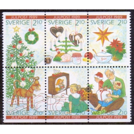 Sverige. 1989. Julefrimærker. AFA nr. 1526-31 postfrisk sammentryk Stemplet hæfte FDC parstykkke SWEDEN **/o
