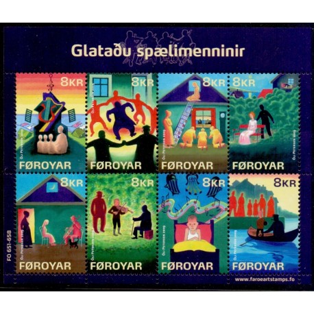 Færøerne 2009. 8x 8,00 Kr. De fortabte spillemænd, miniark AFA nr. 663 postfrisk stemplet