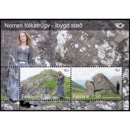 Færøerne 2008. 15,00 Kr. Nordisk Mytologi III, miniark AFA nr. 629-31 postfrisk stemplet