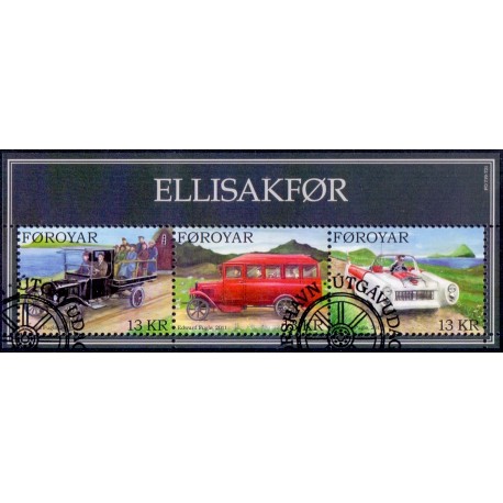 Færøerne 2011. 3 x 13,00 Kr. Veteranbiler i miniark. AFA nr. 731 Postfrisk stemplet