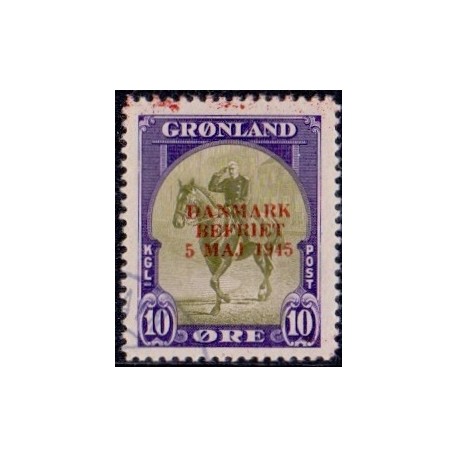 1945. Danmark Befriet ÆNDREDE FARVER, 10 Øre. AFA nr, 20a stemplet