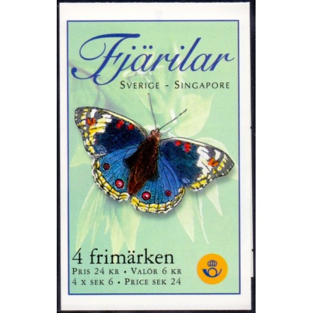 Sverige 1999. Sommerfugle. AFA nr. 2065-8 postfrisk stemplet  hæfte FDC parstykkke