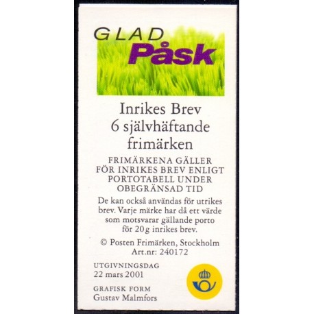 Sverige 2001. Påske. AFA 2149-51, postfrisk parstykke stemplet  hæfte FDC parstykkke