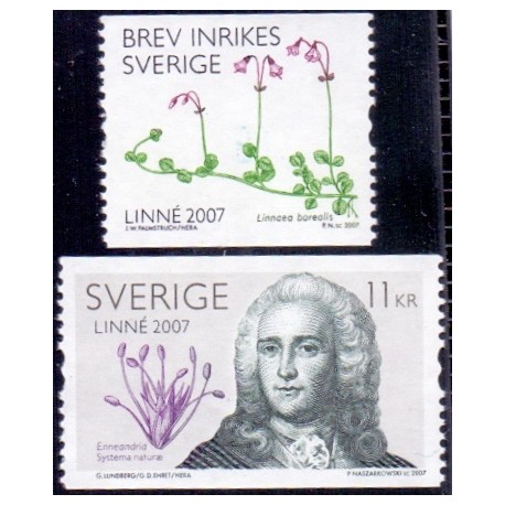 Sverige 2007. Carl von Linnés fødsel. AFA nr. 2497-98, postfrisk sammentryk stemplet  hæfte FDC parstykkke
