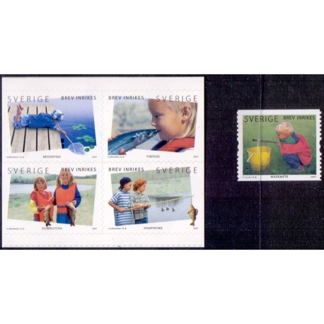 Sverige 2007. Sommerfrimærker. AFA nr. 2518-22, postfrisk stemplet  hæfte FDC parstykkke