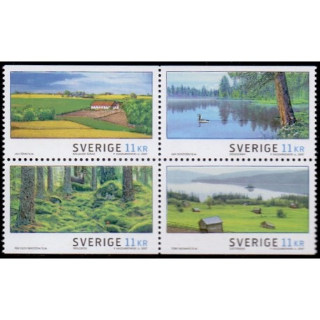 Sverige 2007. Sommerlandskaber. AFA nr. 2524-27, postfrisk sammentryk stemplet  hæfte FDC parstykkke