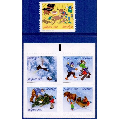 Sverige 2007. Julefrimærker. AFA nr. 2543-47, postfrisk stemplet  hæfte FDC parstykkke