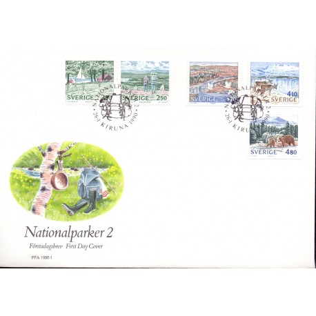 Sverige. 1990. Nationalparker. AFA nr. 1534-38 postfrisk Stemplet hæfte FDC parstykkke SWEDEN **/o