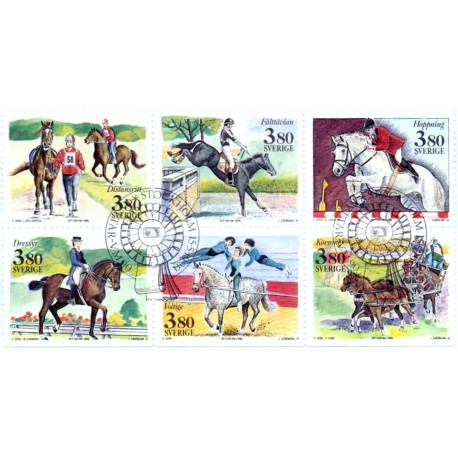 Sverige. 1990. VM i ridning. AFA nr. 1553-58 postfriske parstykker Stemplet hæfte FDC parstykkke SWEDEN **/o