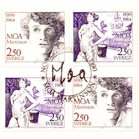 Sverige. 1990. Moa Martinsons fødsel. AFA nr. 1574-75 postfrisk parstykker Stemplet hæfte FDC parstykkke SWEDEN **/o