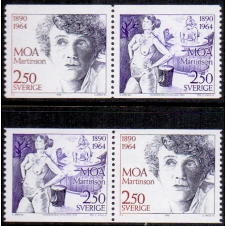 Sverige. 1990. Moa Martinsons fødsel. AFA nr. 1574-75 postfrisk parstykker Stemplet hæfte FDC parstykkke SWEDEN **/o