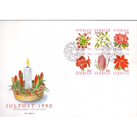 Sverige. 1990. Julefrimærker. AFA nr. 1579-84  postfrisk sammentryk Stemplet hæfte FDC parstykkke SWEDEN **/o