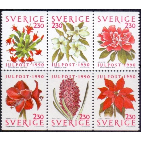 Sverige. 1990. Julefrimærker. AFA nr. 1579-84  postfrisk sammentryk Stemplet hæfte FDC parstykkke SWEDEN **/o