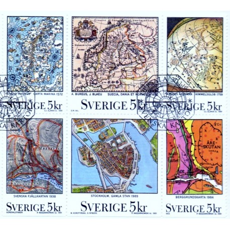 Sverige. 1991. Svenske kort. AFA nr. 1589-94  postfrisk sammentryk Stemplet hæfte FDC parstykkke SWEDEN **/o