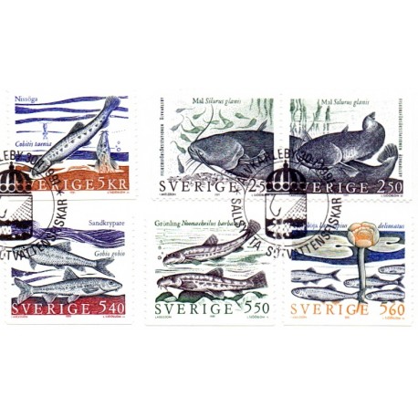 Sverige. 1991. Fisk. AFA nr. 1595-1600  postfrisk Stemplet hæfte FDC parstykkke SWEDEN **/o