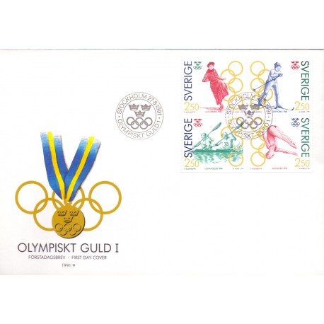 Sverige. 1991. Kvindelige guldmedaljevinder. AFA nr. 1610-13  postfrisk 4-blok Stemplet hæfte FDC parstykkke SWEDEN **/o