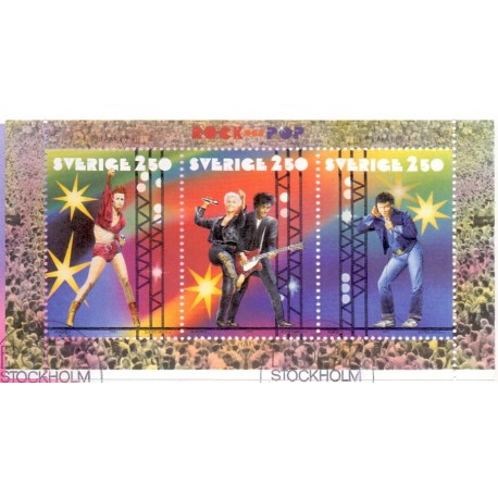 Sverige. 1991. Rock og pop. AFA nr. 1624-26  postfrisk miniark Stemplet hæfte FDC parstykkke SWEDEN **/o