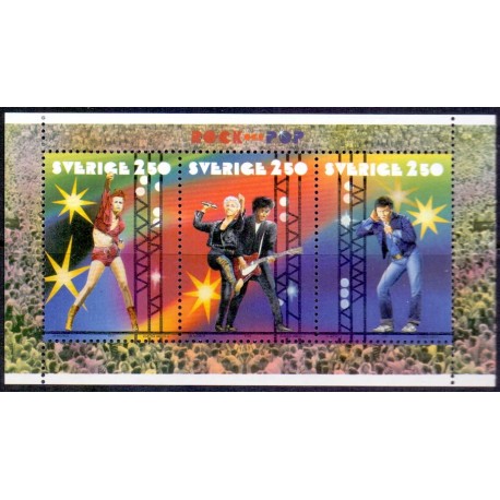 Sverige. 1991. Rock og pop. AFA nr. 1624-26  postfrisk miniark Stemplet hæfte FDC parstykkke SWEDEN **/o