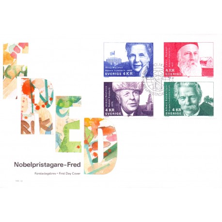 Sverige. 1991. Nobel fredspris. AFA nr. 1627-30  postfrisk 4-stribe Stemplet hæfte FDC parstykkke SWEDEN **/o