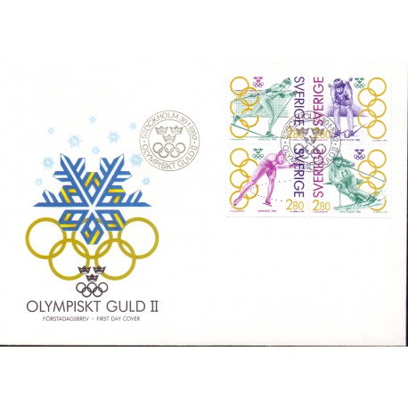 Sverige. 1992. Guldmedajlevinder. AFA nr. 1636-39  postfrisk 4-blok Stemplet hæfte FDC parstykkke SWEDEN **/o