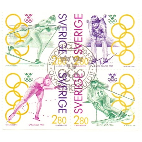 Sverige. 1992. Guldmedajlevinder. AFA nr. 1636-39  postfrisk 4-blok Stemplet hæfte FDC parstykkke SWEDEN **/o