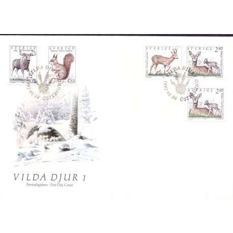 Sverige. 1992. Vilde dyr. AFA nr. 1640-43 postfrisk  Stemplet hæfte FDC parstykkke SWEDEN **/o