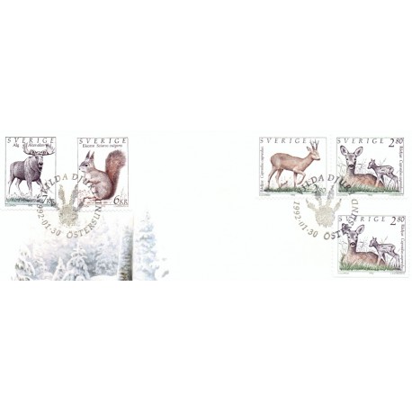 Sverige. 1992. Vilde dyr. AFA nr. 1640-43 postfrisk  Stemplet hæfte FDC parstykkke SWEDEN **/o