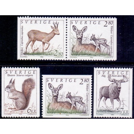 Sverige. 1992. Vilde dyr. AFA nr. 1640-43 postfrisk  Stemplet hæfte FDC parstykkke SWEDEN **/o