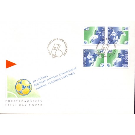 Sverige. 1992. Europamesterskaberne i fodboldt. AFA nr. 1648-49 postfriske Stemplet hæfte FDC parstykkke SWEDEN **/o