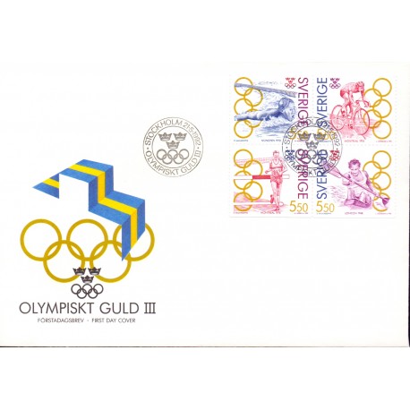 Sverige. 1992. Guldmedaljevinder. AFA nr. 1653-56 postfrisk 4-blok  Stemplet hæfte FDC parstykkke SWEDEN **/o