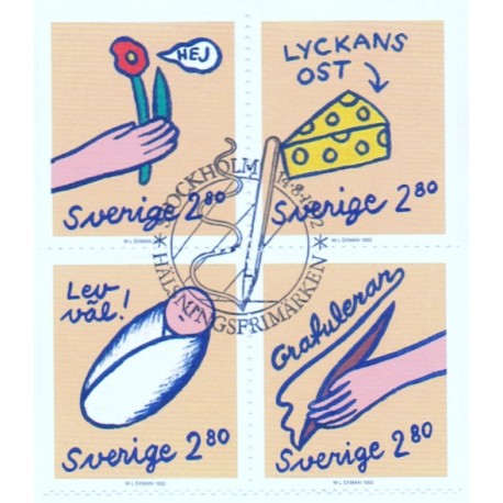 Sverige. 1992. Brevhilsner. AFA nr. 1658-61 postfrisk sammentryk Stemplet hæfte FDC parstykkke SWEDEN **/o