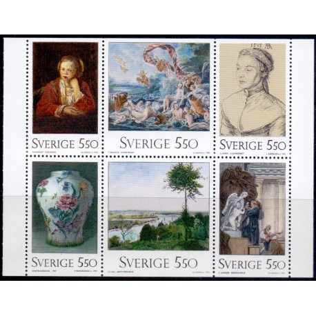 Sverige. 1992. Nationalmuseum. AFA nr. 1664-69 postfrisk sammentryk Stemplet hæfte FDC parstykkke SWEDEN **/o