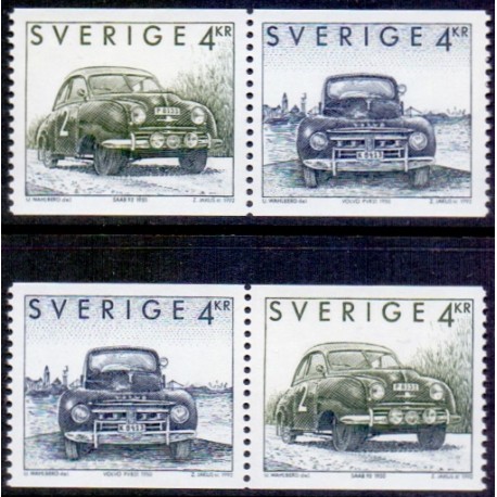 Sverige. 1992. Svenske biler. AFA nr. 1670-71 i postfrisk parstykker Stemplet hæfte FDC parstykkke SWEDEN **/o
