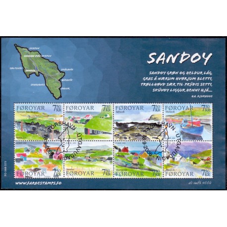 Færøerne 2006. 8x 7,50 Kr. Øen Sandoy miniark. AFA nr. 568-75 postfrisk stemplet