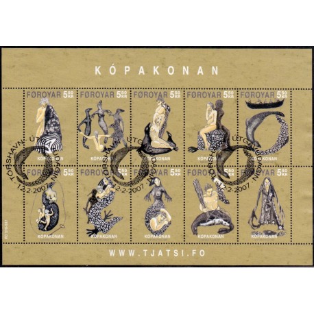 Færøerne 2007. 10x 5,50 Kr. Sælkvinden miniark. AFA nr. 578-87 postfrisk stemplet