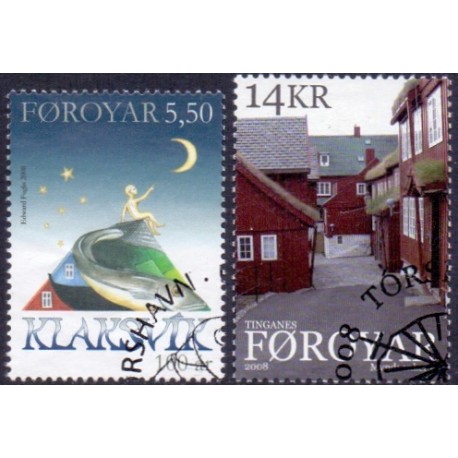 Færøerne 2008. 5,50-14,00 Kr. Klaksvig og Tinganes AFA nr. 627-28 postfrisk stemplet