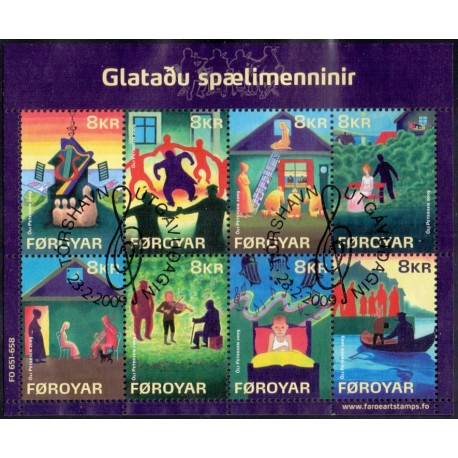 Færøerne 2009. 8x 8,00 Kr. De fortabte spillemænd, miniark AFA nr. 663 postfrisk stemplet