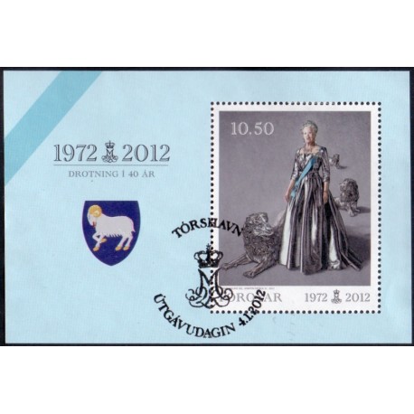 Færøerne 2012. 10,50 Kr. Dronning i 40 år i miniark. AFA nr. 735 Postfrisk stemplet