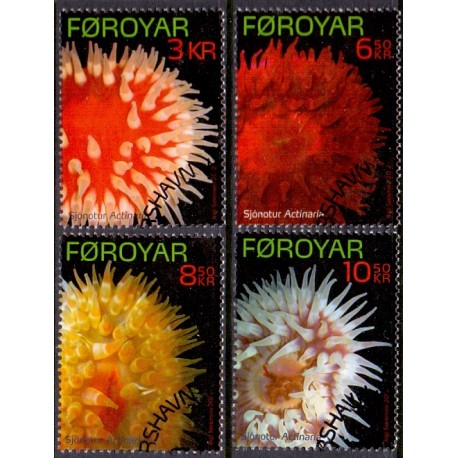 Færøerne 2012. 3,00-10,50 Kr. Søanemoner. AFA nr. 736-9 Postfrisk stemplet
